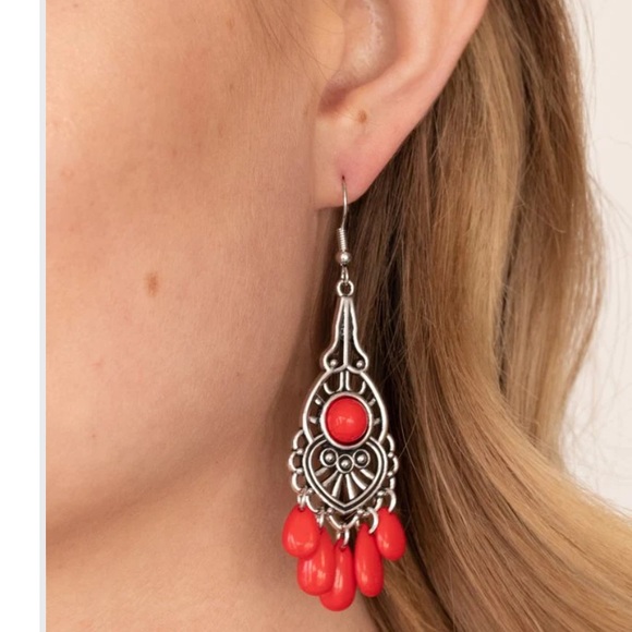 Paparazzi Earring / Fruity Tropics / Red - Picture 4 of 7